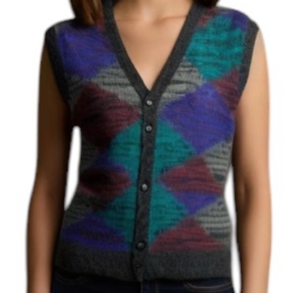 Vintage Mohair Blend Sweater Vest Button Down Size L - Picture 1 of 8